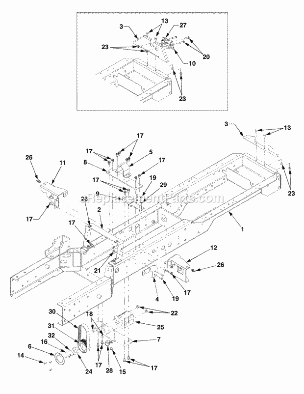 Frame Diagram and Parts List for 5254E 54AE542-710, 54BE542-710, 54CE542-710 Cub Cadet Lawn Tractor
